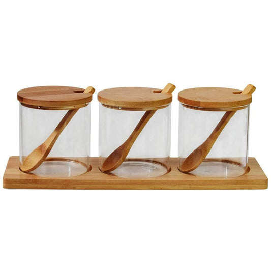 BAMBOO / GLASS SPICE JAR BENCHTOP SERVING SET